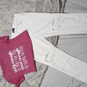 White distressed girlfriend jeans